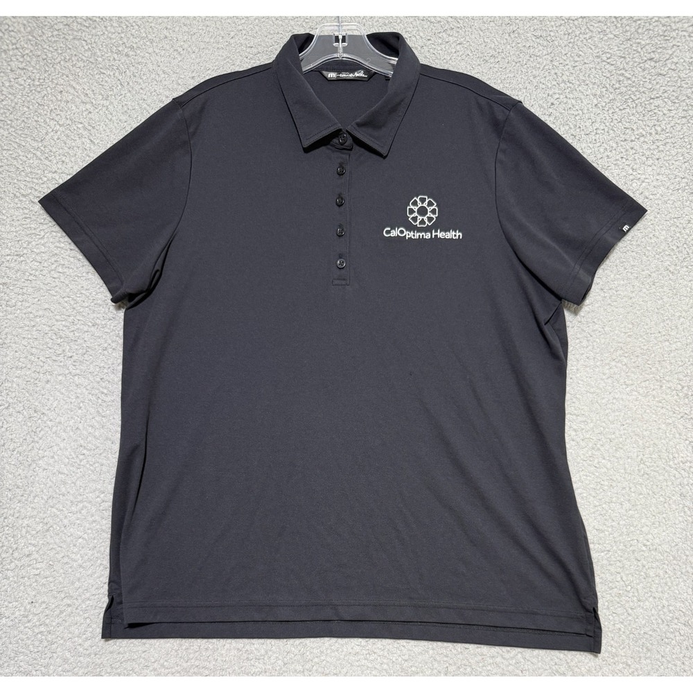 Travis Mathew Polo Shirt Womens 2XL Black Cal Optima Health logo Stretch